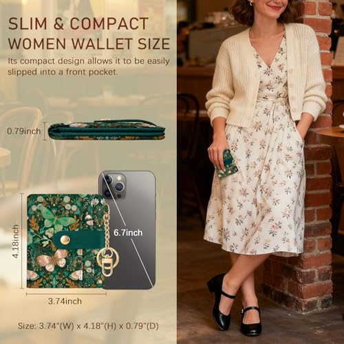 Jogjam Butterfly Green Rfid Women Wallet, Small Slim Credit Card Holder - color: Butterfly Green