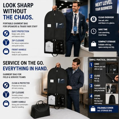 Garment Bag for Suit, 54 Inch for Men, Closet Travel, Coat Bag, Zip, Hotels - size: (2 set ) 54" Garment Bag