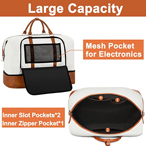 TIBES Travel Weekender Bag for Women, Overnight Bag with Shoe Compartment - color: H-White 3pcs