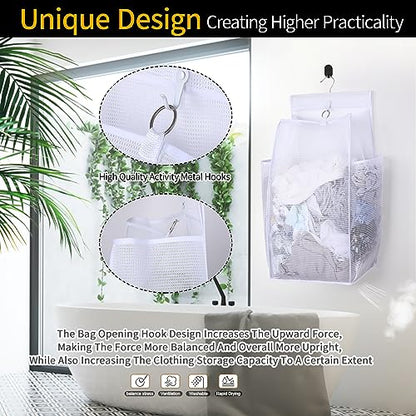 Hanging Collapsible Breathable Mesh Laundry Hamper,Fast Drying Portable Space Saving Storage Bag,Rv Laundry Hamper,Applied to College Dorm Rooms, Gym, Swimming and RV Travel (White) - color: White