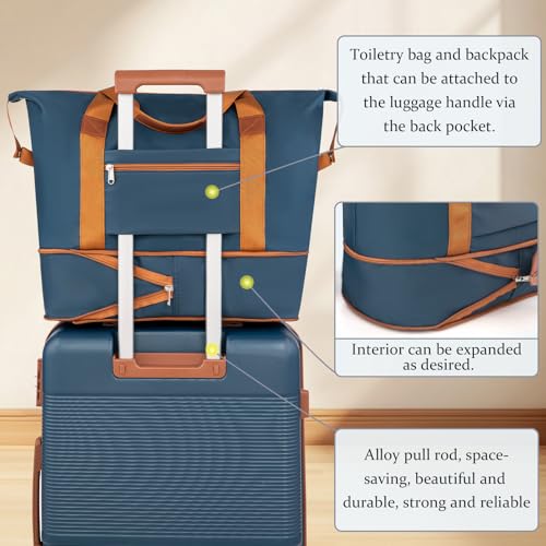 Cobens Luggage Sets 5 Piece with Spinner Wheels, 20/24/28inch - color: Navy