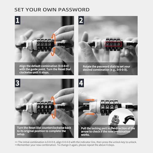 Combination Lock Outdoor Carabiner Heavy Duty D Ring, Large Locking Carabiner Clip, Motorcycle Helmet Lock with 4.5 ft Retractable Cable, for Hiking, Backpack, Travel Luggage Anti Theft - color: Black, style: D Ring