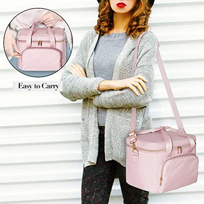 Large Makeup Bag for Women, Cosmetic Case, Travel Makeup Organizer - color: Pink