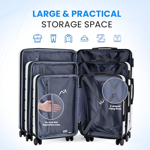 Simple Deluxe 28 Inch Hardside Carry On Luggage, Suitcase with Double Spinner Wheels & TSA Lock, Hard Shell Suitcase, Expandable Rolling Lightweight Luggage, White - color: White, size: 28 inch