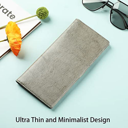 Lavemi Ultra Slim Thin Leather Women Wallet RFID Blocking Credit Card Holder Bifold Long Ladies Billfold - color: 1-waxed Gray