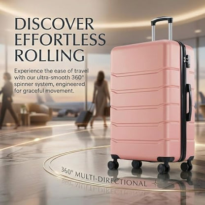 28 Inch Checked Luggage, Expandable, TSA Lock, Pink - color: Pink, size: 28 Inch