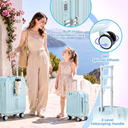 Ride On Suitcase for Kids 2 Piece Carry On Luggage Set (Light Blue) - color: Light Blue