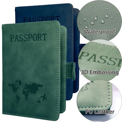 Passport Holder for Travel Essentials, 2 Pack Rfid Passport Cover for Women Men