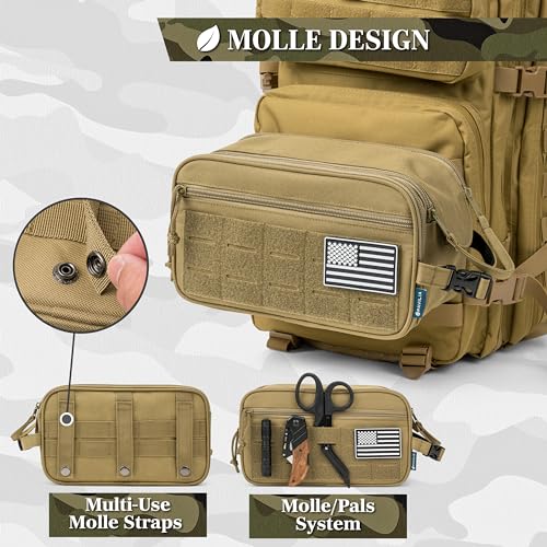 PAVILIA Tactical Toiletry Bag for Men, Water Resistant Molle Military, Tan - color: Tan, size: Large