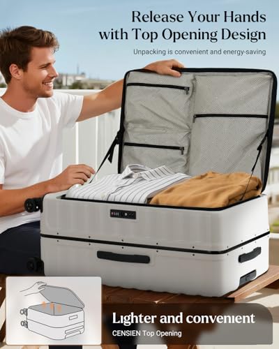 CENSIEN Luggage Sets, 20" Expandable Carry On 28" Aluminum Frame Suitcase - color: White, size: 2-Piece (20/28 Inch)