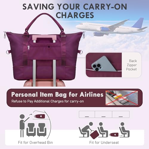 WOOMADA Weekender Overnight Bag for Women, Shoulder Travel Duffel with Shoes Compartment,Gym Bag with Toiletry Bag - color: Purple
