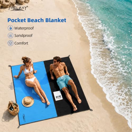 Frelaxy Pocket Picnic Blanket, Waterproof Blanket for Beach Festival - color: Blue, size: 57'' x 71''