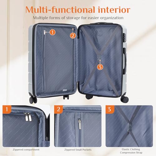Sweetcrispy 28 Inch Checked Luggage, Suitcase with Spinner Wheels - color: Light Grey, size: 28 Inch