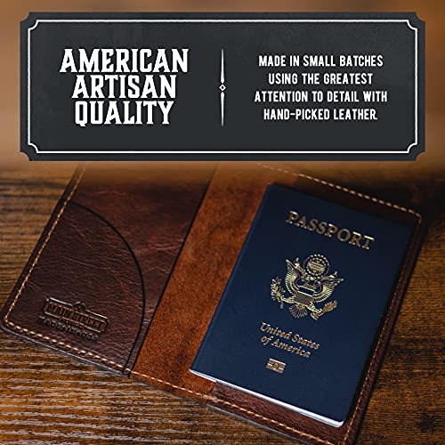 Leather Passport Holder for Men | Made in USA | 3.5" x 5.5" Field Notes Cover | Whiskey Barrel Brown - color: Whiskey Barrel Brown