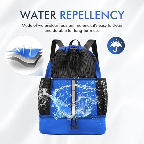 PinCute Drawstring Backpack for Men Women, Mesh Gym Bag for Beach - color: Blue