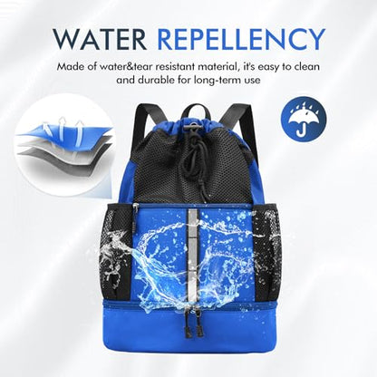 PinCute Drawstring Backpack for Men Women, Mesh Gym Bag for Beach - color: Blue