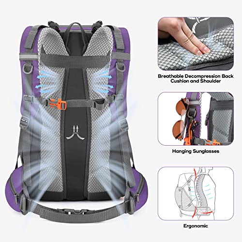 Maelstrom 40L Hiking Backpack, Lightweight Camping Daypack with Rain Cover - color: Purple, size: 40l