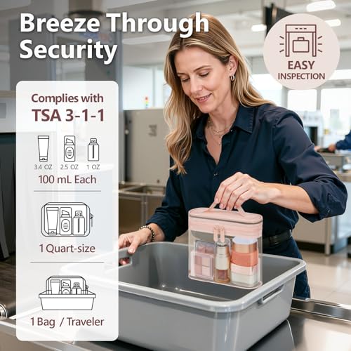 PACKISM TSA Approved Toiletry Bag - Clear Makeup Bag for Travel, Rose Pink - color: Active Pink