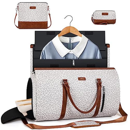 Convertible 2-in-1 Garment Bags for Travel with Waterproof Shoe Compartment - color: F-Grey Leopard