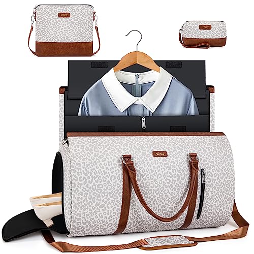 Convertible 2-in-1 Garment Bags for Travel with Waterproof Shoe Compartment - color: F-Grey Leopard