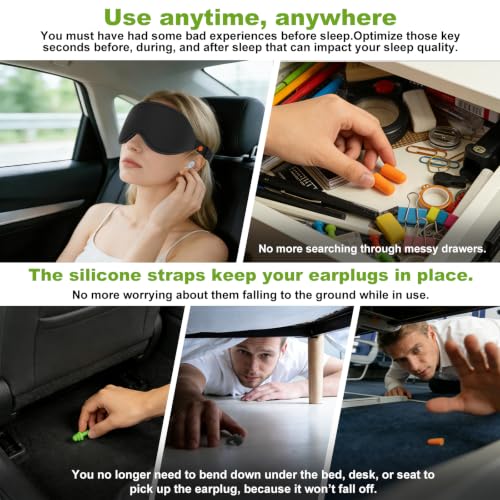 3D Contoured Sleep Mask with Earplug Keeper,Earbuds Anti-Loss,100% Pressure-Free & Total Light Blocking Eye Mask with Adjustable Strap. Ideal for Sleep Earplug User, Airplane Travel, Meditation Black - color: Black