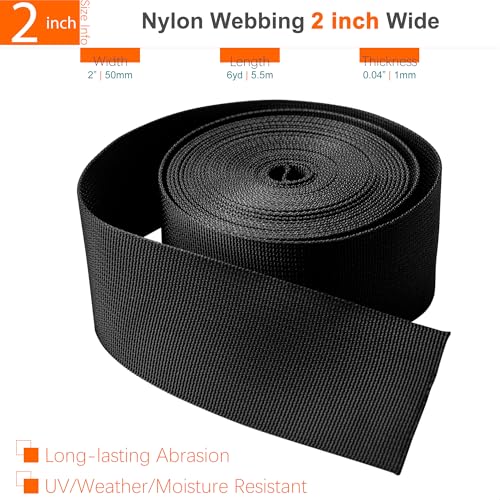 2" Straps and Buckles Set: 6 Yard Nylon Webbing 2 inch (50 mm) Wide, 4 Pack Side Release Buckle, 8 pcs Tri-Glide Sliders, Plastic Clip Quick Fasteners Replacement Heavy Duty Dual Adjustable No Sew - size: 2" x 6 yd Strap + 4 pack Buckles