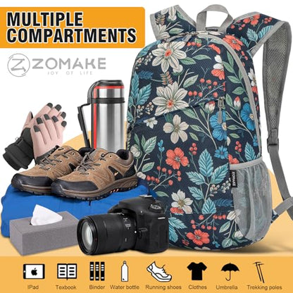 ZOMAKE Lightweight Packable Backpack 20L, Foldable Small Daypack for Hiking - color: Royal Blue, Floral Print