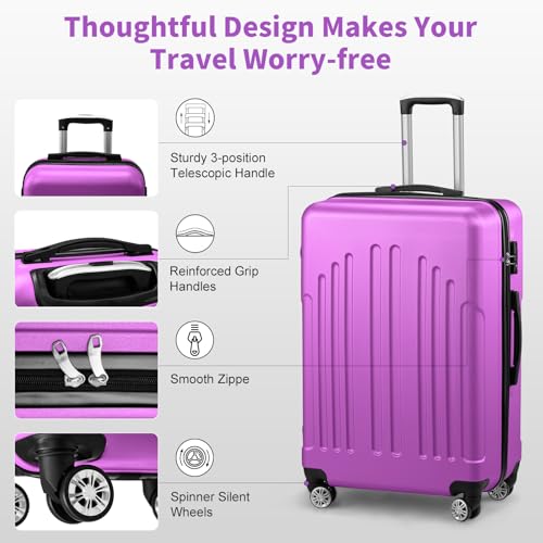 Karl home Luggage Set 3 Piece Hardshell Suitcases with TSA Lock, Purple - color: Purple, size: 3 Piece Set (20/24/28 Inch)