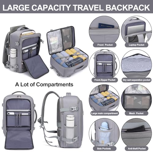 Personal Item Backpack for Women, 35L TSA Carry On Backpack Flight Approved - color: Light-grey, size: Large-25L