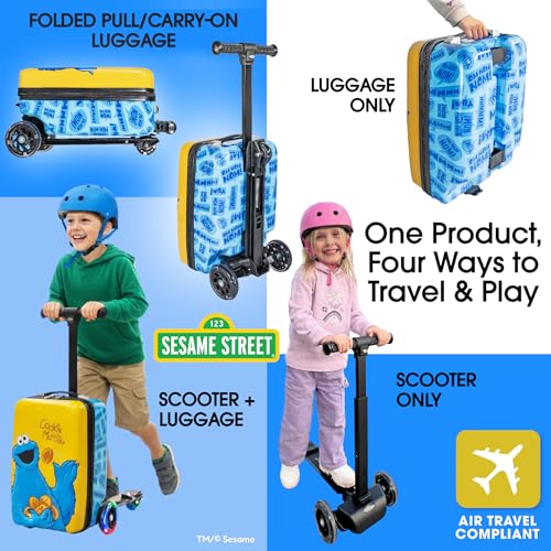 KIDDIETOTES Sesame Street Detachable Scooter Luggage, Ride-On Carry-On - style: Cookie Monster