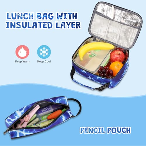 ACESAK 3PCS Camo Backpack for Boys with Lunch Box Pencil Case - color: Lightning