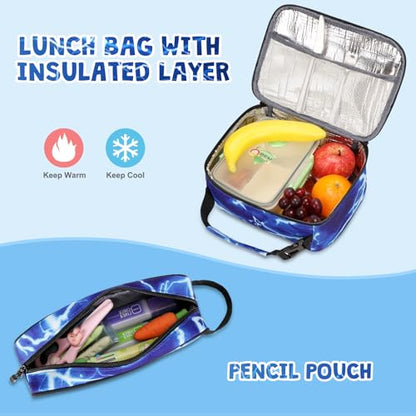 ACESAK 3PCS Camo Backpack for Boys with Lunch Box Pencil Case - color: Lightning