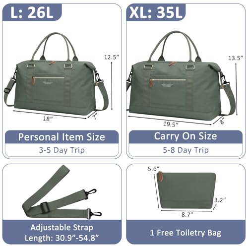 ELONGRIVER Women Travel Duffle Bags, Weekender Overnight Bag, Hospital Bag - color: Army Green, size: Large