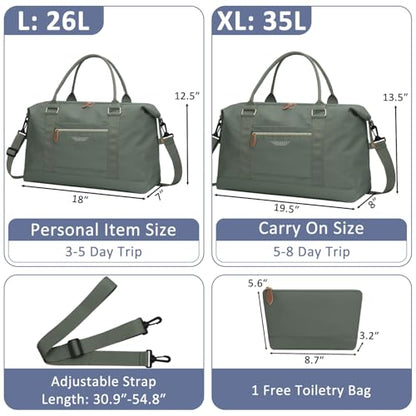 ELONGRIVER Women Travel Duffle Bags, Weekender Overnight Bag, Hospital Bag - color: Army Green, size: Large