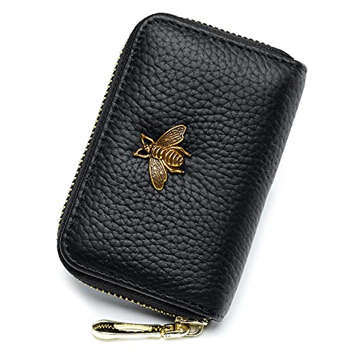 imeetu RFID Credit Card Holder, Small Card Wallet Women, Leather Card Case | Genuine Leather Women's Card & id Cases, Change Coin Purse with Zipper Keychain id Window, 20 Colors & 3 Styles, Daily, Gifts - color: Lite - Black, size: Lite
