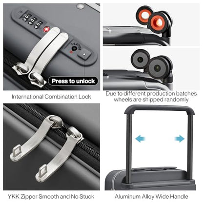 mixi 20 Inch Carry On Luggage Aluminum Frame Spinner Wheels, Rock Grey - color: Rock Grey, size: 20-inch