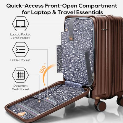 Joyway Luggage Sets 5 Piece with Front Pocket, Expandable Top Opening Suitcase Set, PC Hardside Carry on Suitcase with Spinner Wheels and TSA Lock (Coffee) - color: Coffee, size: 5 Piece Set (20/24/28 Inch)