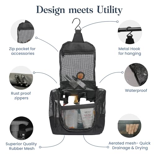 The Fine Living Co. Portable Shower Caddy Hanging Mesh Shower Caddy,10x4x8" - color: Black