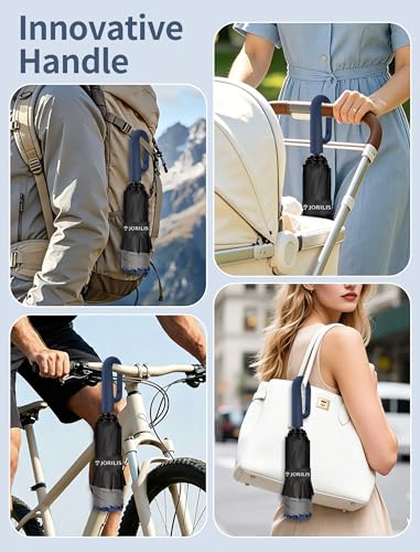 Jorilis Inverted Umbrella with Carabiner Handle, Windproof UV Sun & Rain - color: Dark blue