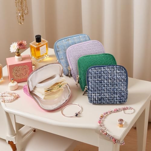 Jewelry Organizer Case, Small Travel Tweed Pouch, Portable(Aqua Blue) - color: Aqua Blue