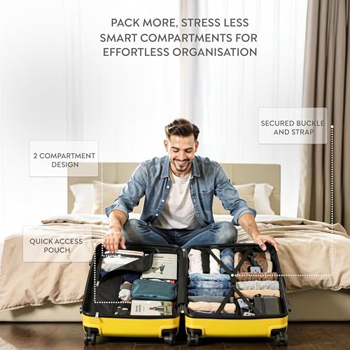 5-Piece Luggage Set Expandable Hardside Polypropylene Suitcase Set with TSA Locks & 8 Silent Spinner Wheels Lightweight Nested Suitcases Travel Set American Airline-Approved Carry-On - Yellow - color: Yellow, size: 5-Piece Set