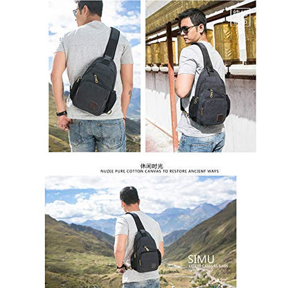 SIMU Canvas Shoulder Bag for iPad Mini, Crossbody Chest Sling Backpack - color: Large Black