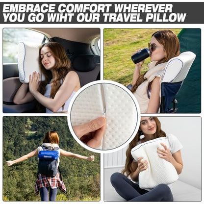 Travel & Camping Comfortable Memory Foam Pillow – Easy to Carry Portable Bag – Temperature Regulating Pillow Case - Perfect for Travelling (White Contour) - size: White Contour