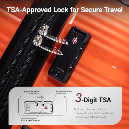Rosamo 4 Piece PP Hardside Expandable Luggage Set - Lightweight 29/25/21/16 Inch Spinner Suitcase with TSA Lock & Telescoping Handle, Durable Travel Luggage - color: Orange