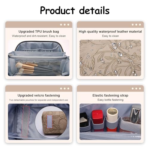 BOYATU Travel Makeup Bags Cosmetic Organizer Bag: 3-Set Make up Bag - color: 02-Light Brown