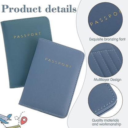 Frienda 2 Pcs Passport Holder Covers Waterproof Leather - color: Sky Blue and Royal Blue
