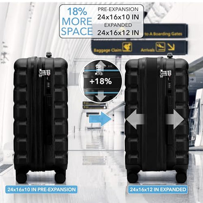 Flight Knight 24x16x10 Expandable Carry On Suitcase Hardside TSA Lock USB C Lightweight Luggage Silent Double Spinner Wheels Maximum Overhead Carry-On Bag For Virgin South West Approved Black - color: Black, size: 24x16x10"
