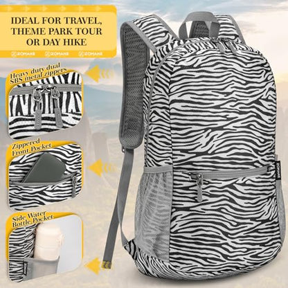 ZOMAKE Lightweight Packable Backpack, Foldable Small Travel Day Pack - color: D-zebra Print