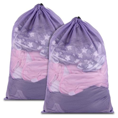 2 Pack Mesh Laundry Bags 23x34 Inch Drawstring Locking for Travel Home - color: Purple