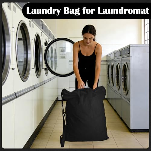 Canvas Laundry Bacakpack with Shoulder Strap Drawstring, Black 23"W x 29"H - color: Black